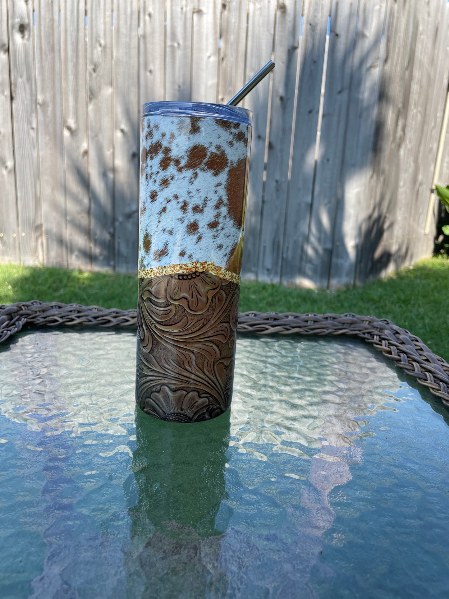 Cow Hide And Tooled Leather, 20 oz Tumblers