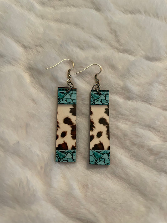 Skinny Turquoise And Cowhide 
Earrings